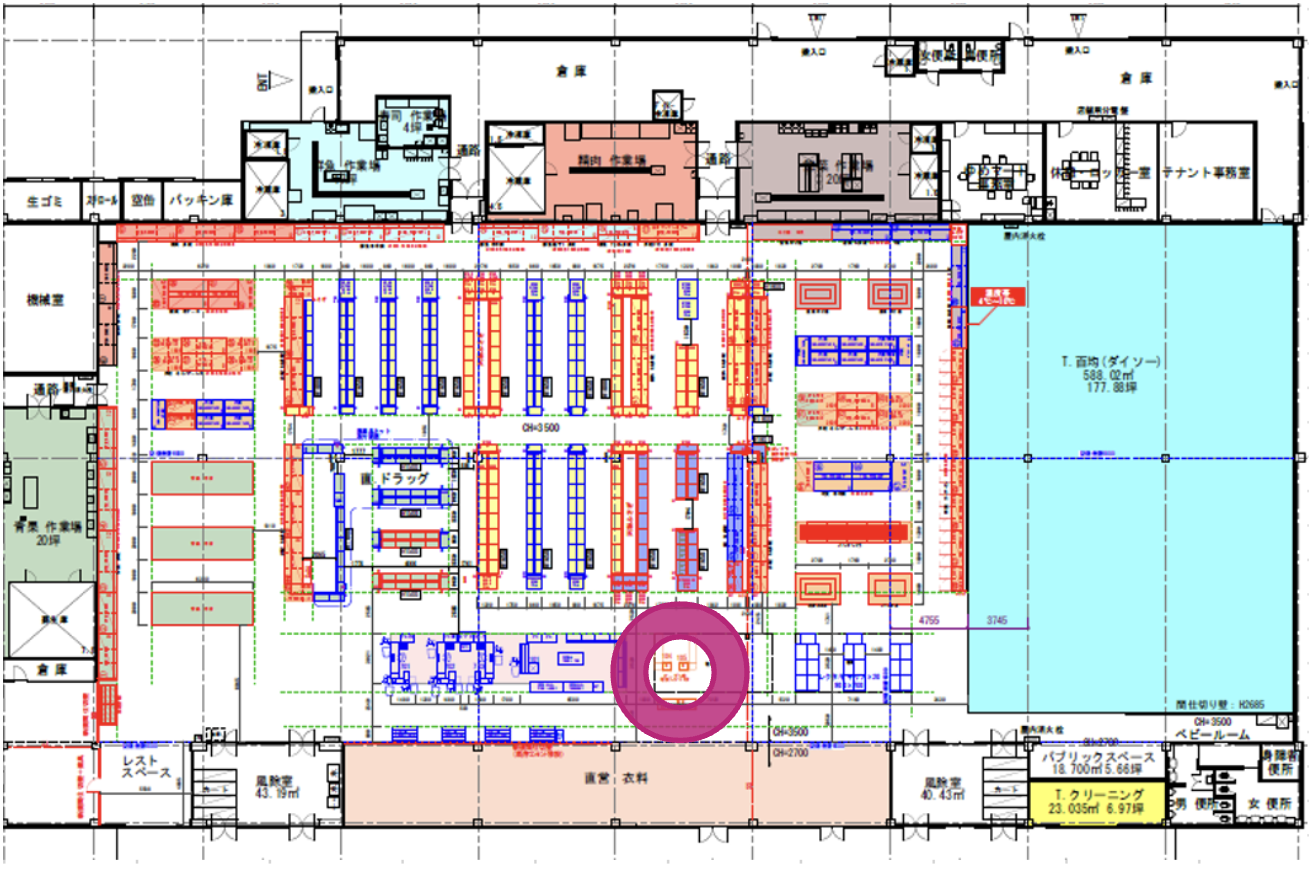 サービスカウンター横 物販のポップアップストアや販促プロモーションにおすすめな催事イベントスペースの図面・フロアマップ