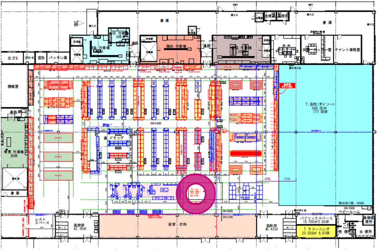 サービスカウンター横 物販のポップアップストアや販促プロモーションにおすすめな催事イベントスペースの図面・フロアマップ