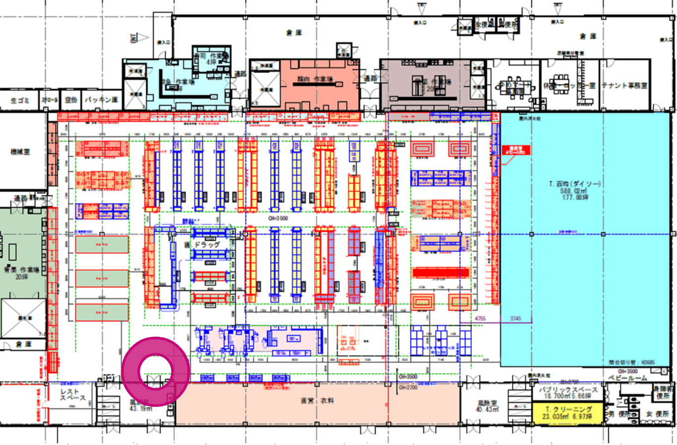 レジ横入口前 物販や販促プロモーションにおすすめな催事イベントスペースの図面・フロアマップ