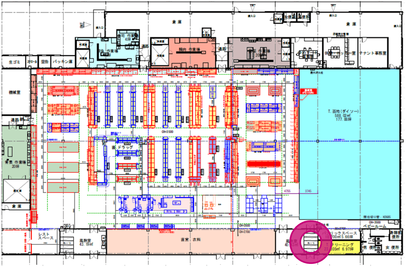 風除室 物販のポップアップストアや販促プロモーションにおすすめな催事イベントスペースの図面・フロアマップ